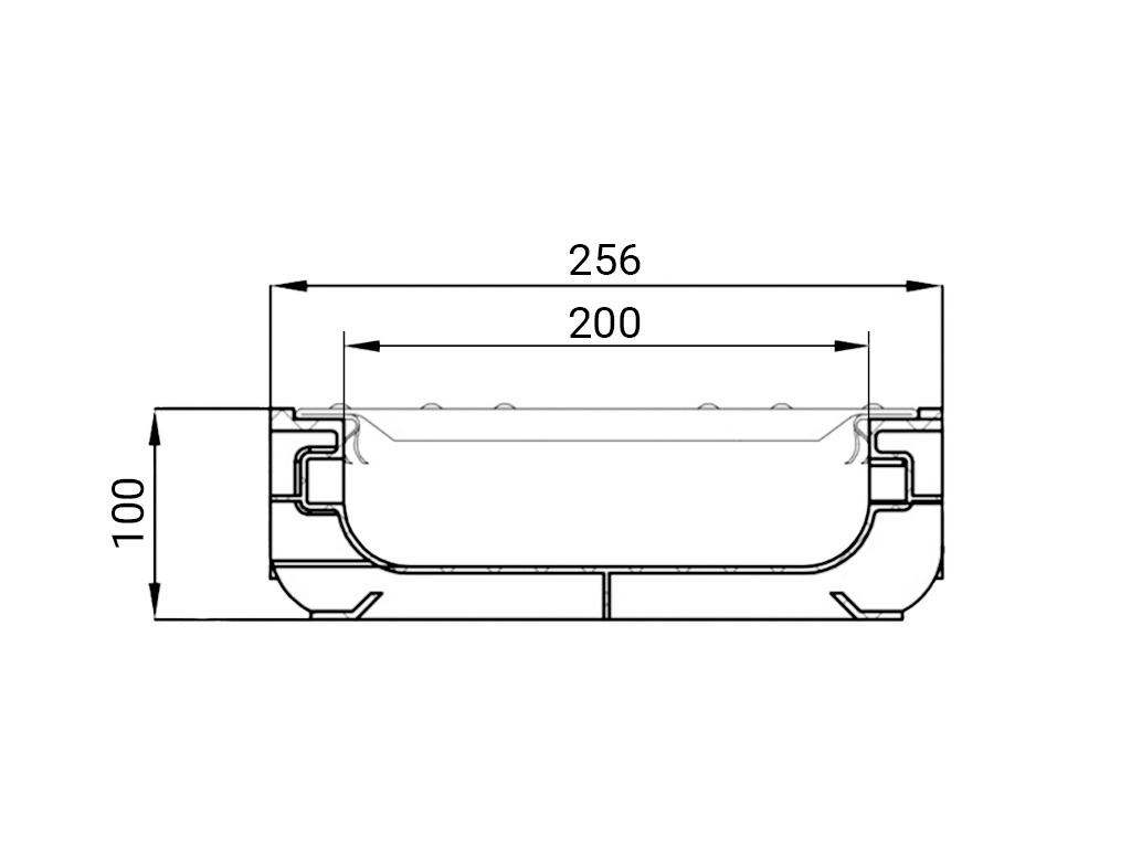 Лоток водоотводный пластиковый BASE DN200 H100 с решеткой щелевой стальной оцинкованной A15